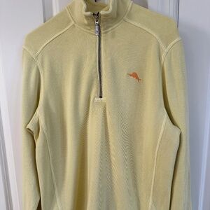 Tommy Bahama men's small, cotton knit, quarter zip pull over, pale yellow